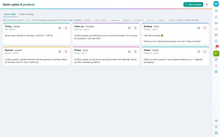 Quick replies & catalogue
